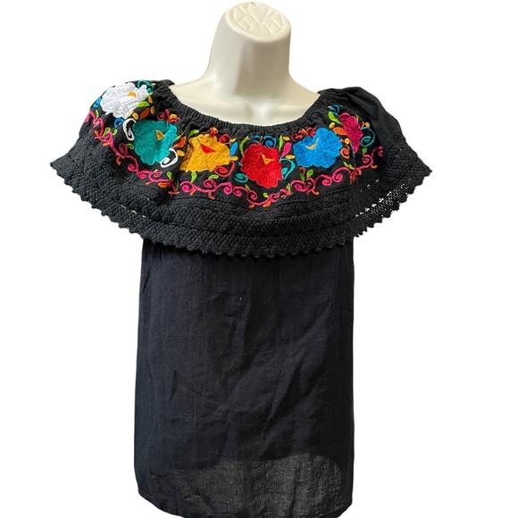 Black Embroidered Peasant Blouse - Picture 3 of 6